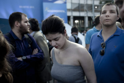 Young Nea Dimocratia voters arrive in Antonis Samaras last election rally, in Syntagma square, on Friday 15th of June 2012, The 62-year-old’s New Democracy party achieved the highest percentage of votes in Sundays election, beating the radical left Syriza party into second place.