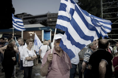 Elderly man in Antonis Samaras, leader of Nea Dimocratia last election rally, in Syntagma square, on Friday 15th of June 2012, The 62-year-old’s New Democracy party achieved the highest percentage of votes in Sundays election, beating the radical left Syriza party into second place.
