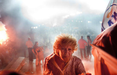 Elderly woman in Antonis Samaras, leader of Nea Dimocratia last election rally, in Syntagma square, on Friday 15th of June 2012, The 62-year-old’s New Democracy party achieved the highest percentage of votes in Sundays election, beating the radical left Syriza party into second place.